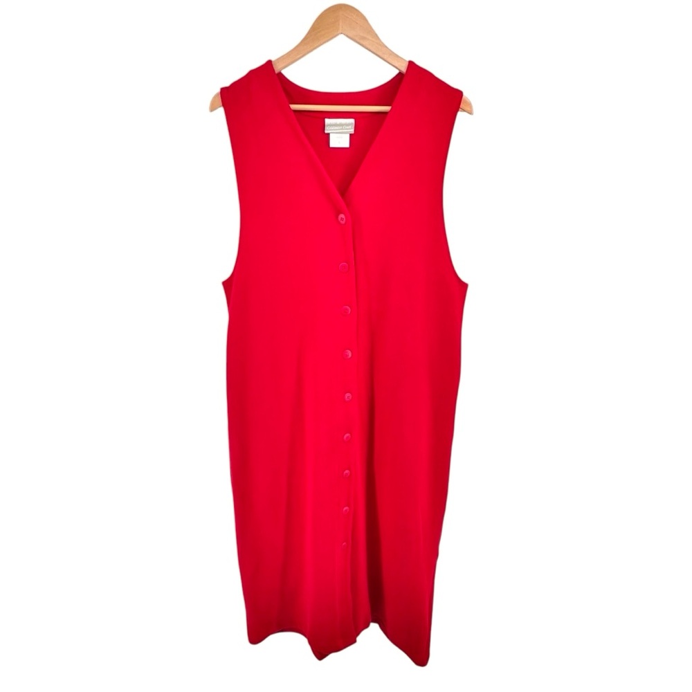 Coldwater Creek NWOT Womens Knit Sweater Vest Dress Large Red Button Down V Neck